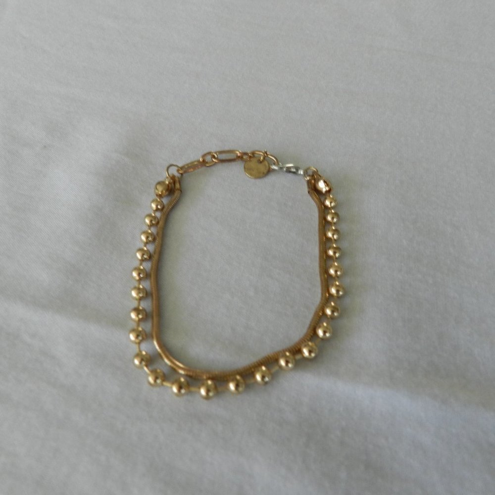 ☀️ 8" double strand goldtone beaded and snake chain bracelet